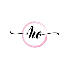 HO initial handwriting logo template. round logo in watercolor color with handwritten letters in the middle. Handwritten logos are used for, weddings, fashion, jewelry, boutiques and business