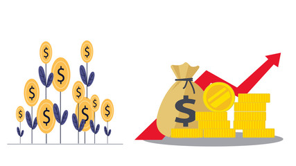 Money tree with watering can. Financial growth concept