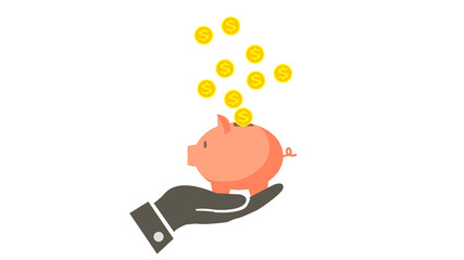 piggy bank with falling coins icon illustration 