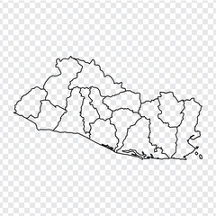 Blank map Salvador. High quality map Republic of El Salvador with provinces on transparent background for your web site design, logo, app, UI. Stock vector.  EPS10. 