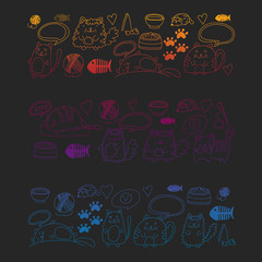 Vector pattern with cute little cats and kittens for children.