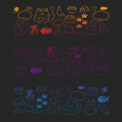 Vector pattern with cute little cats and kittens for children.
