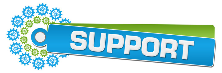 Support Green Blue Gears Circular Label 