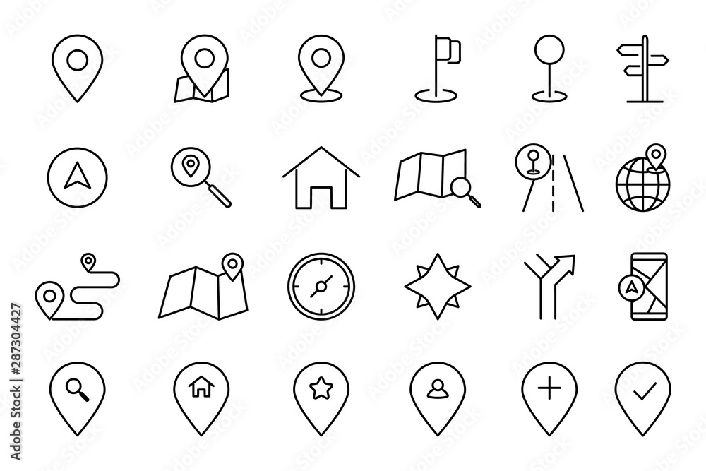 Poster location and navigation line icons. simple set of map navigation vector line icons