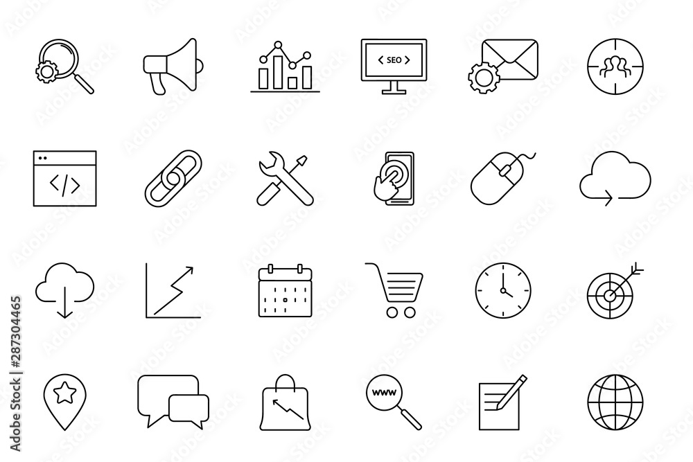 Fototapete Search Engine Optimization. Set of Vector SEO Optimisation Icons. Set of Search Engine Optimization. Linear symbols set.