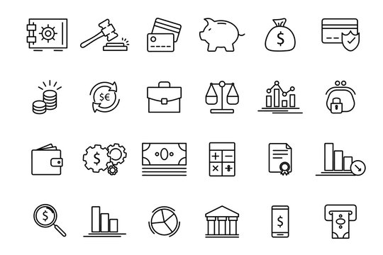 Business and payment icons. Money, finance, payments icons set. Bank and financial icons