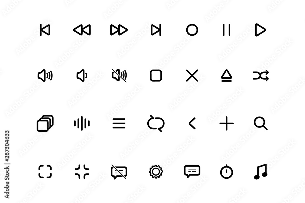 Aufkleber Set Media Player icons. Multimedia. Symbol set, media player icon, player icon. Player buttons