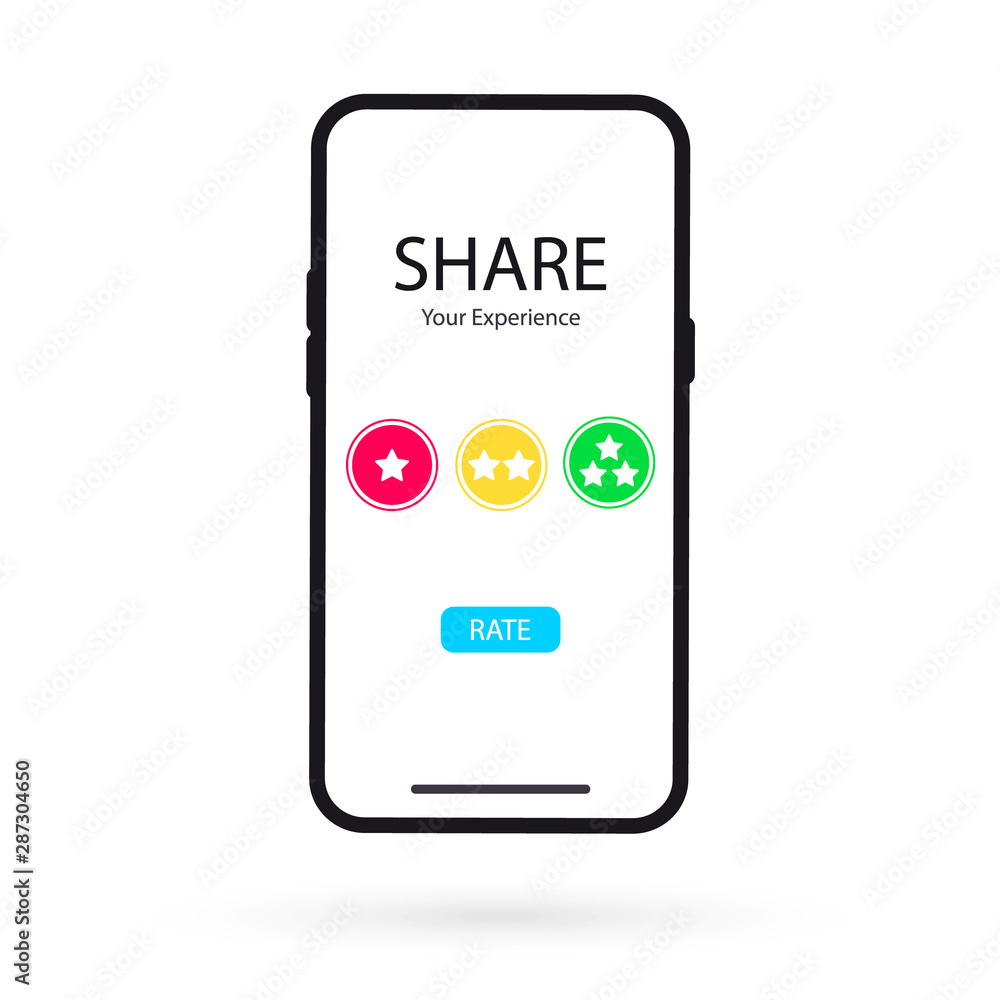 Poster online application on mobile phone to rate your experience. review ,feedback, rating on smartphone. 
