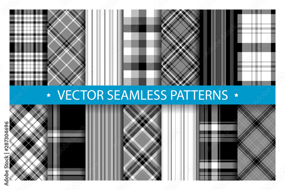 Poster set plaid pattern seamless. tartan patterns fabric texture. checkered geometric vector background. s