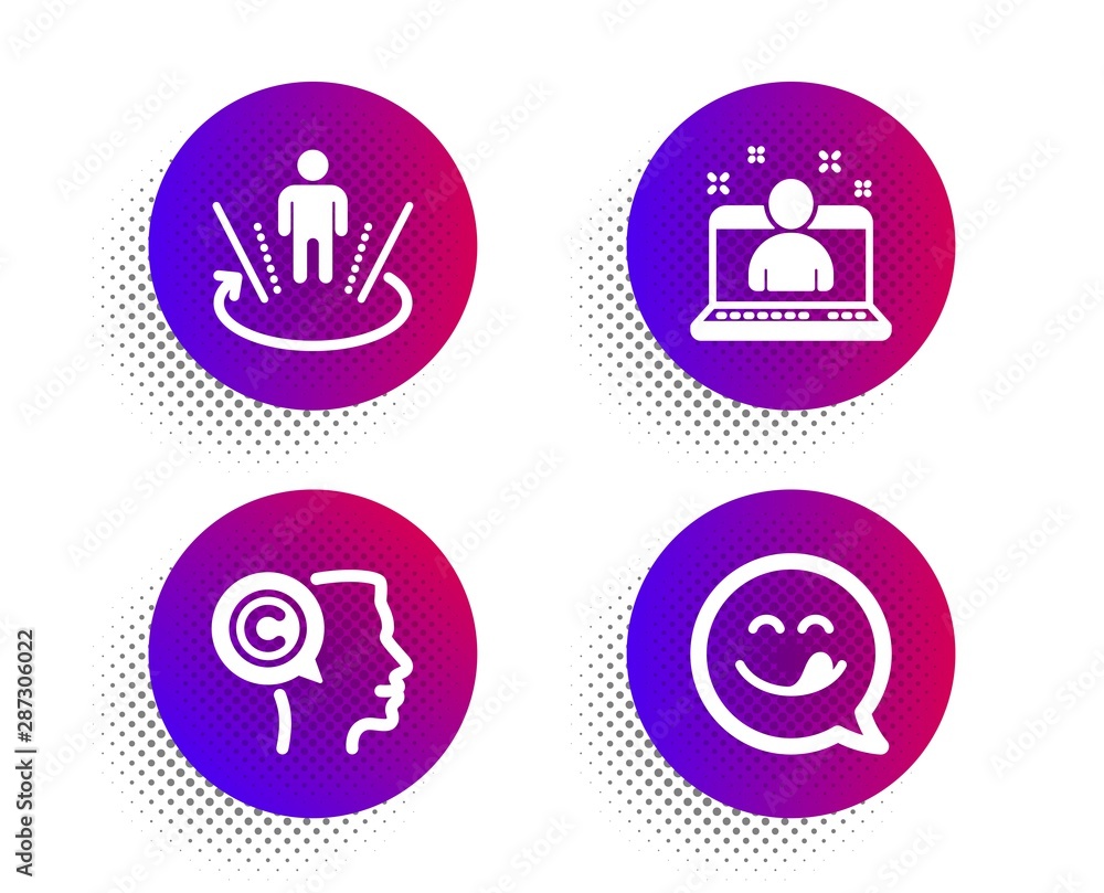 Poster writer, best manager and augmented reality icons simple set. halftone dots button. yummy smile sign.