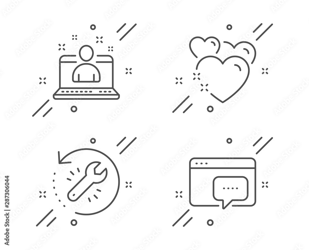 Poster recovery tool, best manager and heart line icons set. seo message sign. backup info, best developer,