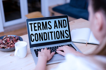Handwriting text Terms And Conditions. Conceptual photo rules that apply to fulfilling a particular...