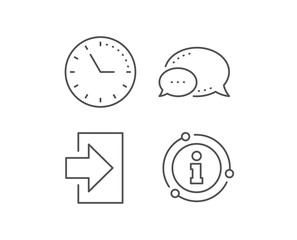 Login arrow line icon. Chat bubble, info sign elements. Sign in symbol. Navigation pointer. Linear login outline icon. Information bubble. Vector