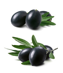 Black olives group set isolated on white background
