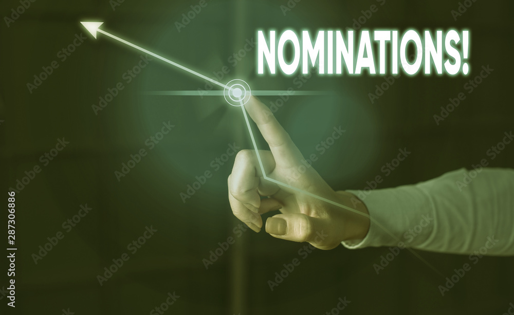 Poster conceptual hand writing showing nominations. concept meaning action of nominating or state being nom