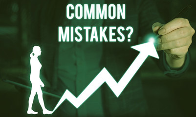 Writing note showing Common Mistakes question. Business concept for repeat act or judgement...