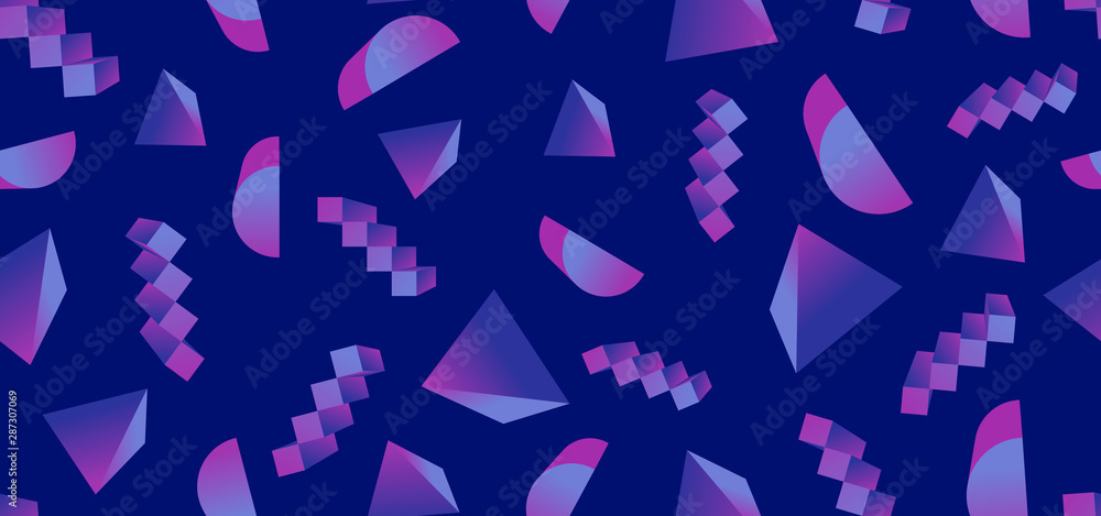 Poster geometric trendy 3d seamless pattern background with abstract shapes vector illustration cool design