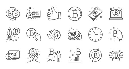 Cryptocurrency line icons. Blockchain, Crypto ICO and Bitcoin. Mining linear icon set. Quality line set. Vector
