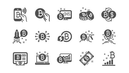 Cryptocurrency icons. Blockchain, Crypto ICO and Bitcoin. Mining classic icon set. Quality set. Vector