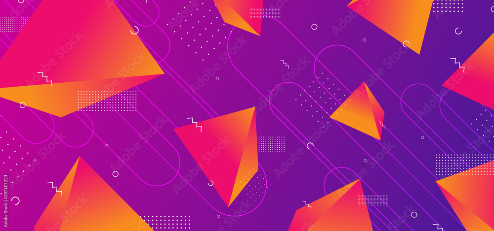 Poster triangle gradient futuristic background with orange colors on purple. 3d rendering effect wallpaper 
