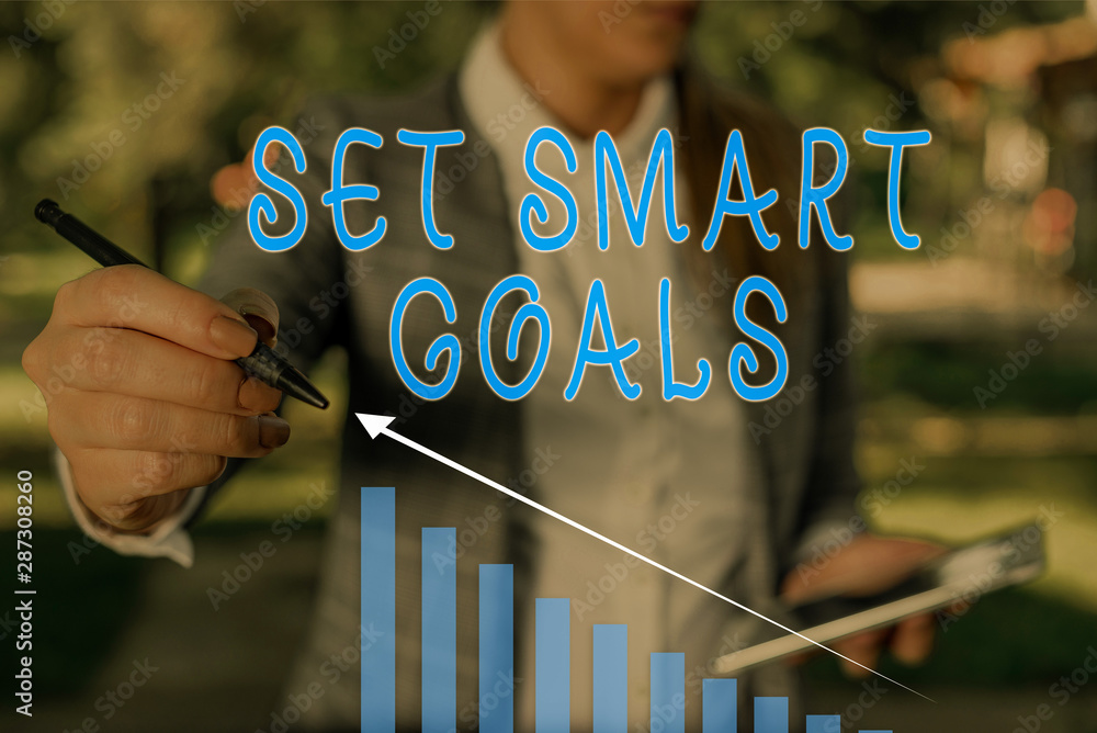Poster word writing text set smart goals. business photo showcasing giving criteria to guide in the setting