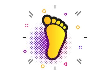 Child footprint sign icon. Halftone dots pattern. Toddler barefoot symbol. Classic flat footprint icon. Vector