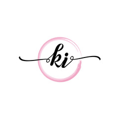 KI initial handwriting logo template. round logo in watercolor color with handwritten letters in the middle. Handwritten logos are used for, weddings, fashion, jewelry, boutiques and business