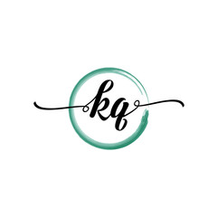 KQ initial handwriting logo template. round logo in watercolor color with handwritten letters in the middle. Handwritten logos are used for, weddings, fashion, jewelry, boutiques and business