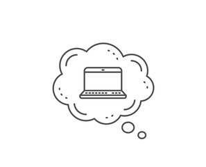 Fototapeta premium Laptop computer icon. Chat bubble design. Notebook sign. Portable personal computer symbol. Outline concept. Thin line notebook icon. Vector