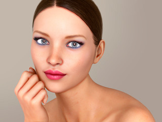 Obraz na płótnie Canvas Beauty Woman face Portrait. Beautiful model Girl with Perfect Fresh Clean Skin color 3D Illustration