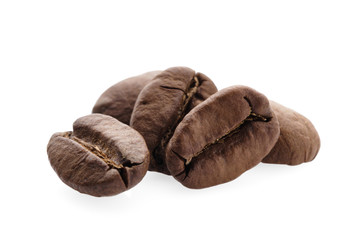 roasted coffee beans isolated on white background. macro shot