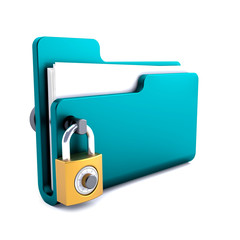 blue folder with the lock isolated on white background. Data security concept. 3d render.