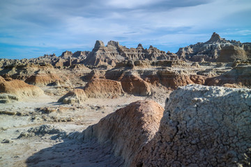 Rocky landscape of the beautiful Badlands National Park, South Dakota