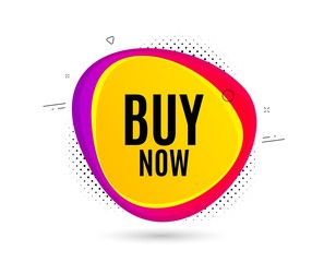 Buy Now. Banner text shape. Special offer price sign. Advertising Discounts symbol. Geometric vector banner. Buy now text. Gradient shape badge. Halftone pattern. Vector