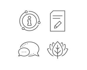 Edit Document line icon. Chat bubble, info sign elements. Information File sign. Paper page with pencil concept symbol. Linear edit document outline icon. Information bubble. Vector