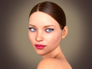 Beauty Woman face Portrait. Beautiful model Girl with Perfect Fresh Clean Skin color 3D Illustration