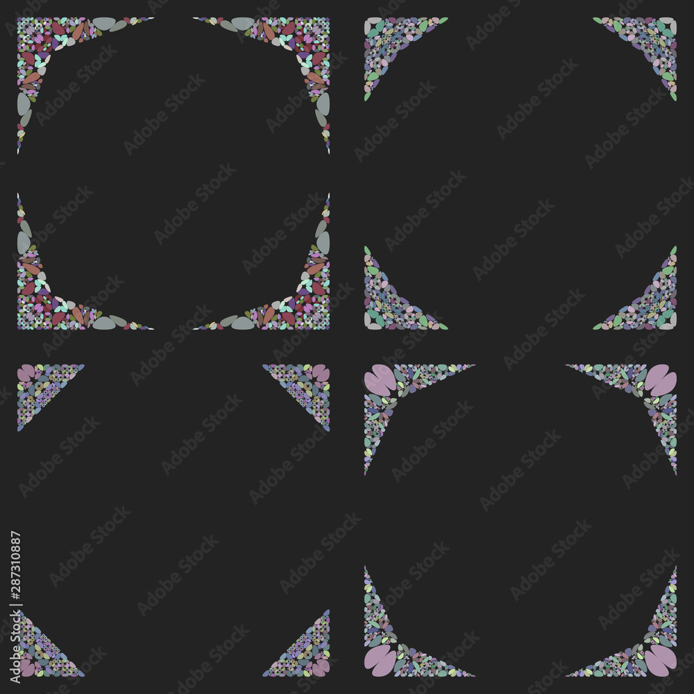 Poster curved stone mosaic page border design set - vector design elements
