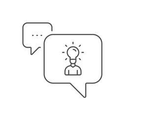 Human silhouette with Idea lamp line icon. Chat bubble design. Business or Education concept sign. Outline concept. Thin line education icon. Vector