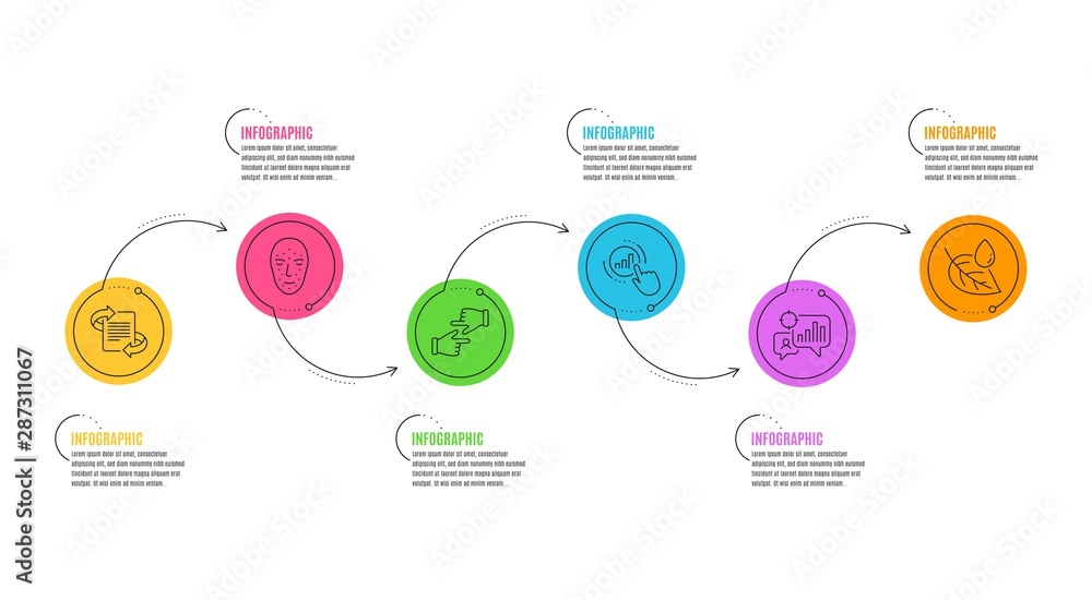 Aufkleber seo statistics, face biometrics and leaf dew signs. infographics timeline. marketing, graph chart an