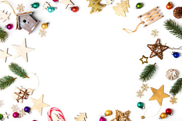 Christmas toys and decoration on white background