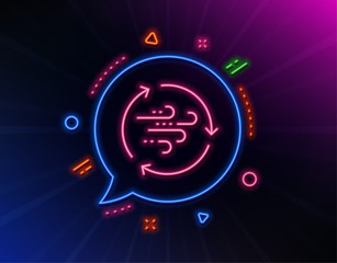 Wind energy line icon. Neon laser lights. Breeze sign. Ecology power symbol. Glow laser speech bubble. Neon lights chat bubble. Banner badge with wind energy icon. Vector
