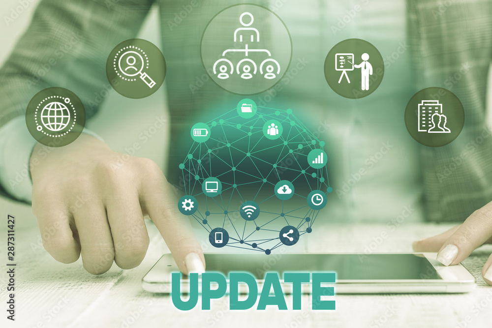 Poster text sign showing update. business photo text make something more modern or up to date like software