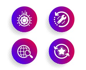 Web search, Gear and Recovery tool icons simple set. Halftone dots button. Loyalty points sign. Find internet, Work process, Backup info. Bonus reward. Business set. Vector