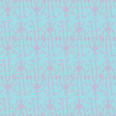 Skeleton and bones pink line pattern, cyan color background, halloween theme vector illustration for design and decoration, image