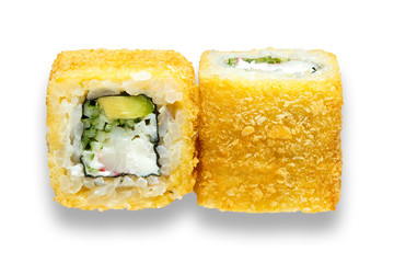 warm roll in batter with avocado a salmon cheese