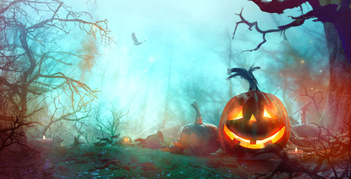 Halloween background with pumpkins