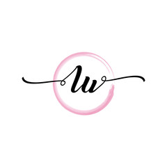 Obraz premium LU initial handwriting logo template. round logo in watercolor color with handwritten letters in the middle. Handwritten logos are used for, weddings, fashion, jewelry, boutiques and business
