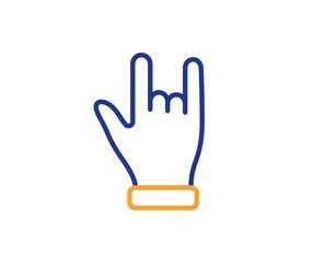 Two fingers palm sign. Horns hand line icon. Gesture symbol. Colorful outline concept. Blue and orange thin line horns hand icon. Vector
