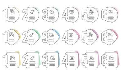 Select alarm, Time management and Mail newsletter line icons set. Infographic timeline. Edit person, Smartphone broken and Quote bubble signs. Time symbol, Laptop device, Open e-mail. Vector