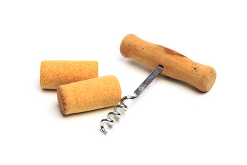 close up of bottle opener and cork of wine bottle on white background with clipping path - Image
